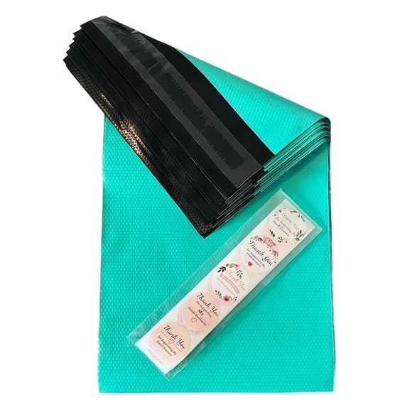 15 Embossed 6x9 Poly Mailers, Teal & 15 Thank you Stickers - Picture 1 of 9